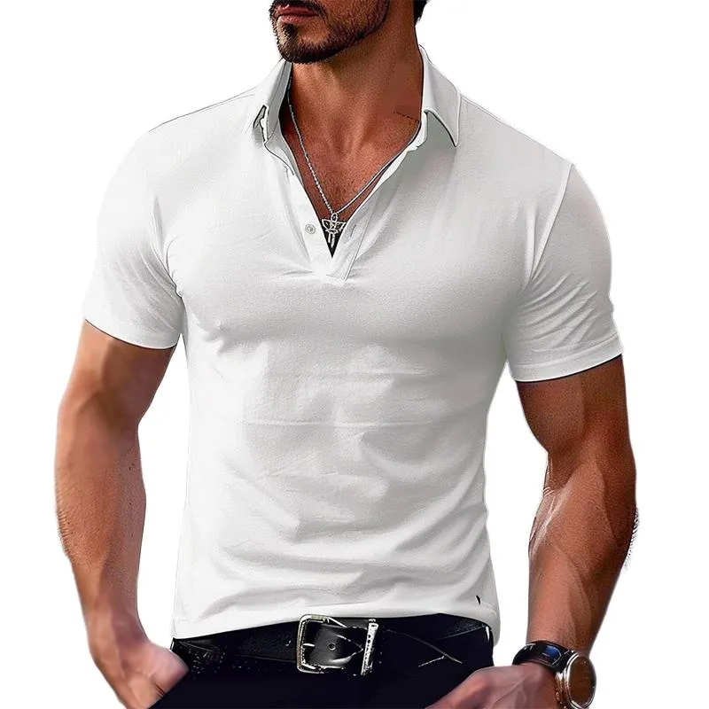 Men's Solid Color Lapel Casual POLO Shirt 14971392X sold by Manly