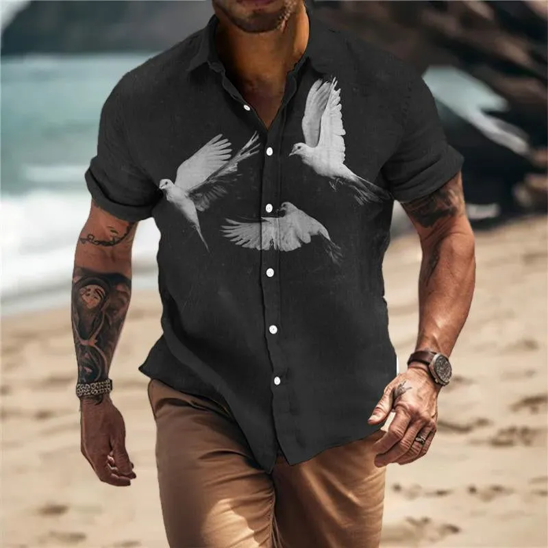Men's Casual Retro Peace Dove Lapel Short Sleeve Shirt 12508681TO sold by Manly product image thumbnail 2
