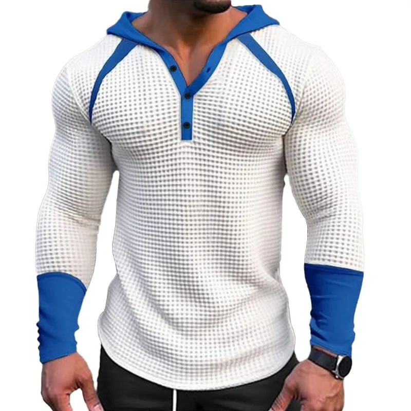Men's Colorblock Waffle Hooded Raglan Sleeve Sweatshirt 30743489Z sold by Manly