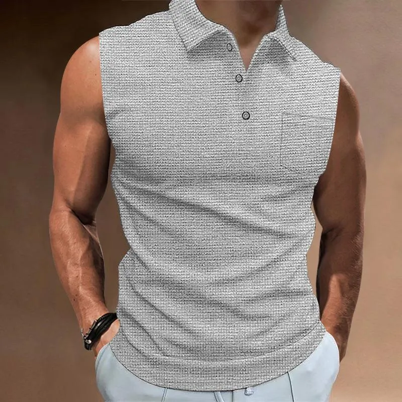 Men's Casual Lapel Buttoned Sleeveless Polo Shirt 32039281M sold by Manly product image thumbnail 5