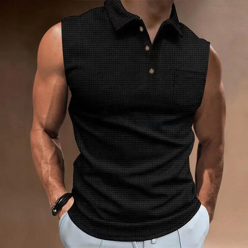 Men's Casual Lapel Buttoned Sleeveless Polo Shirt 32039281M sold by Manly product image thumbnail 4