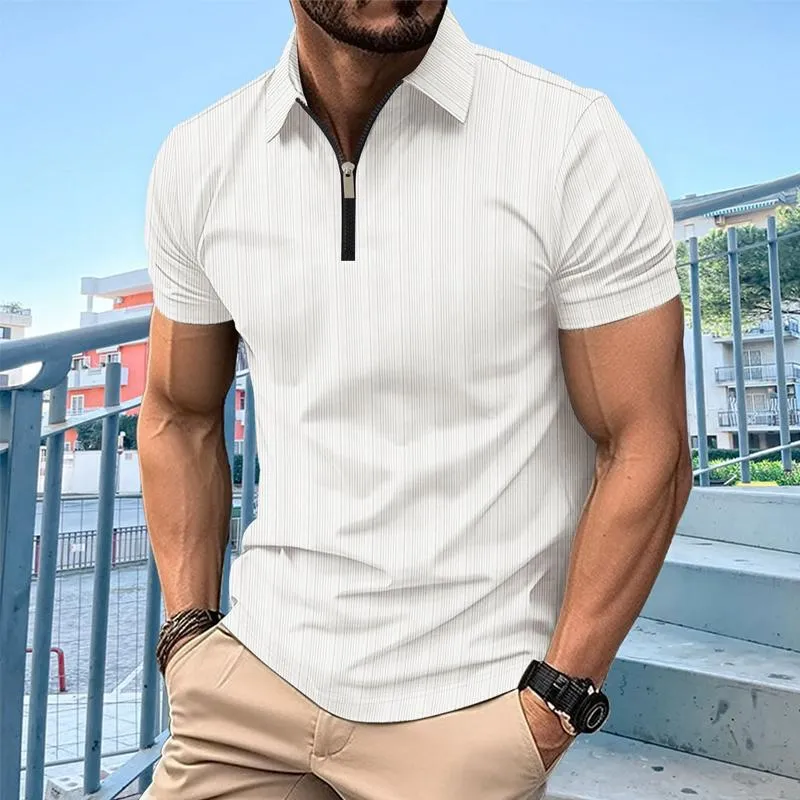 Men's Solid Color Textured Zip Short Sleeve POLO Shirt 51841284X sold by Manly product image thumbnail 2