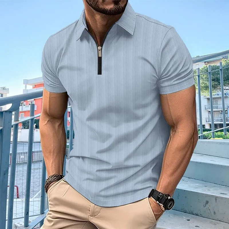 Men's Solid Color Textured Zip Short Sleeve POLO Shirt 51841284X sold by Manly product image thumbnail 5