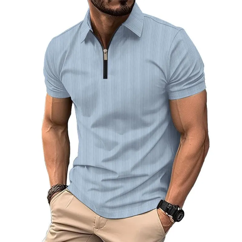 Men's Solid Color Textured Zip Short Sleeve POLO Shirt 51841284X sold by Manly