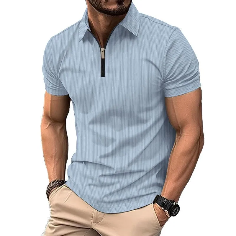 Men's Solid Color Textured Zip Short Sleeve POLO Shirt 51841284X sold by Manly