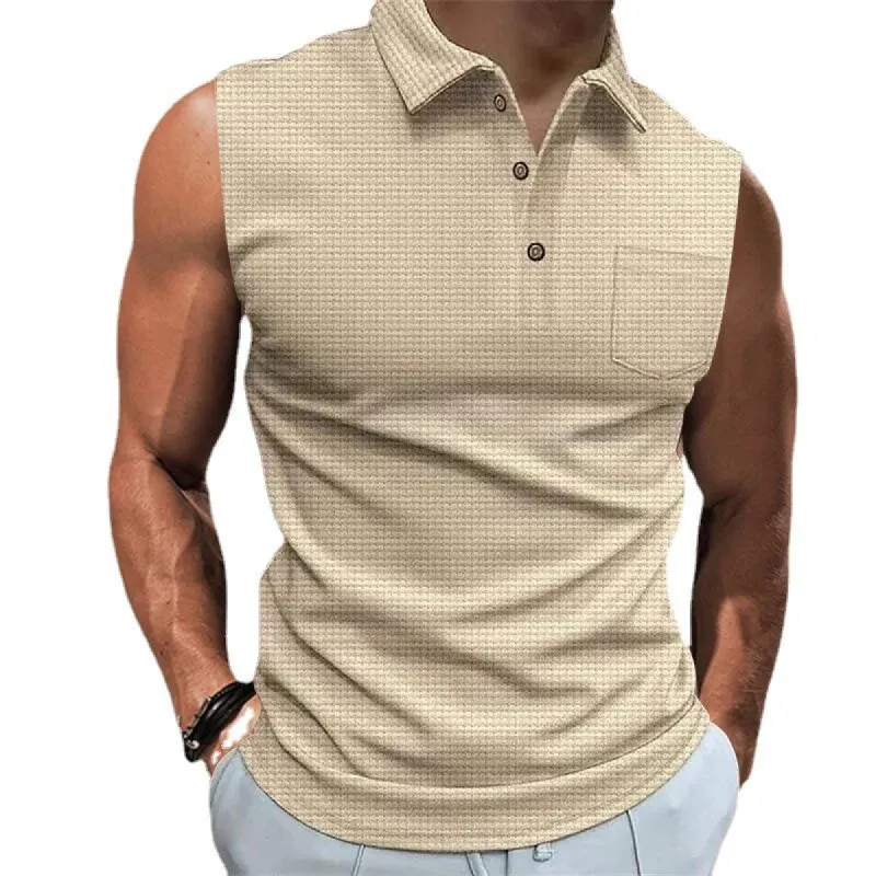 Men's Casual Lapel Buttoned Sleeveless Polo Shirt 32039281M sold by Manly