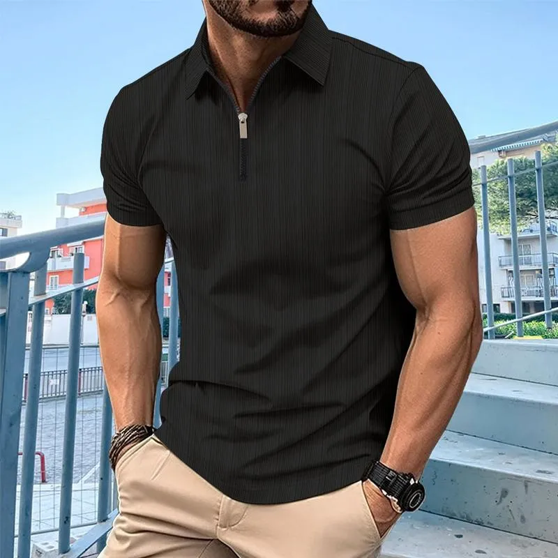 Men's Solid Color Textured Zip Short Sleeve POLO Shirt 51841284X sold by Manly product image thumbnail 4