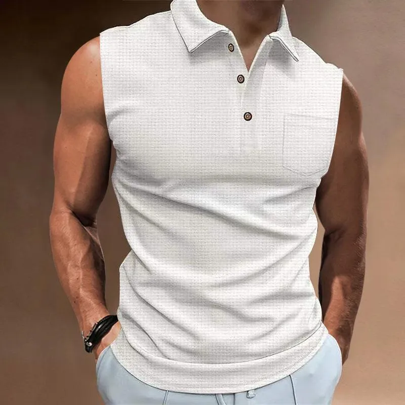 Men's Casual Lapel Buttoned Sleeveless Polo Shirt 32039281M sold by Manly product image thumbnail 2
