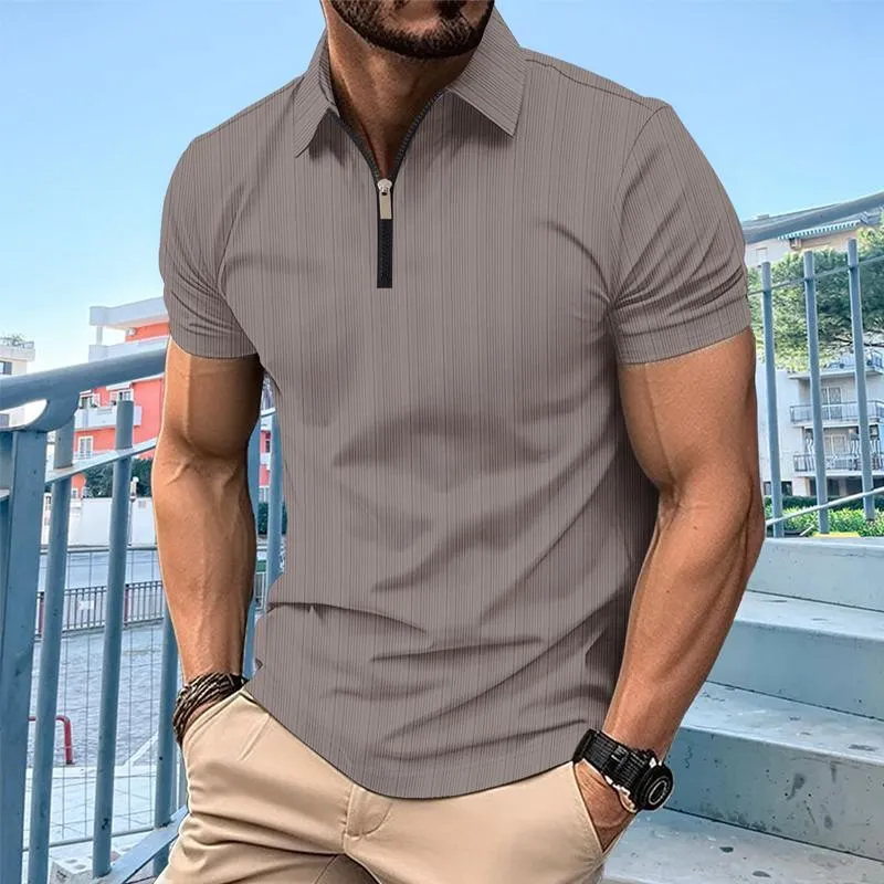 Men's Solid Color Textured Zip Short Sleeve POLO Shirt 51841284X sold by Manly product image thumbnail 3