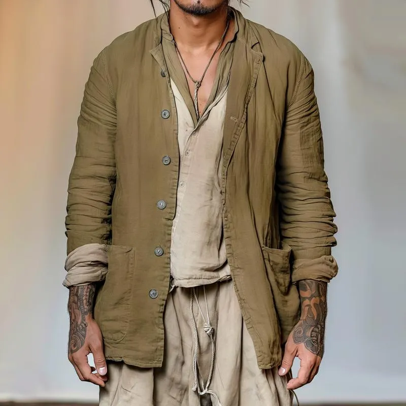 Men's Vintage Distressed Lapel Multi-pocket Casual Jacket 46719223Z sold by Manly product image thumbnail 2