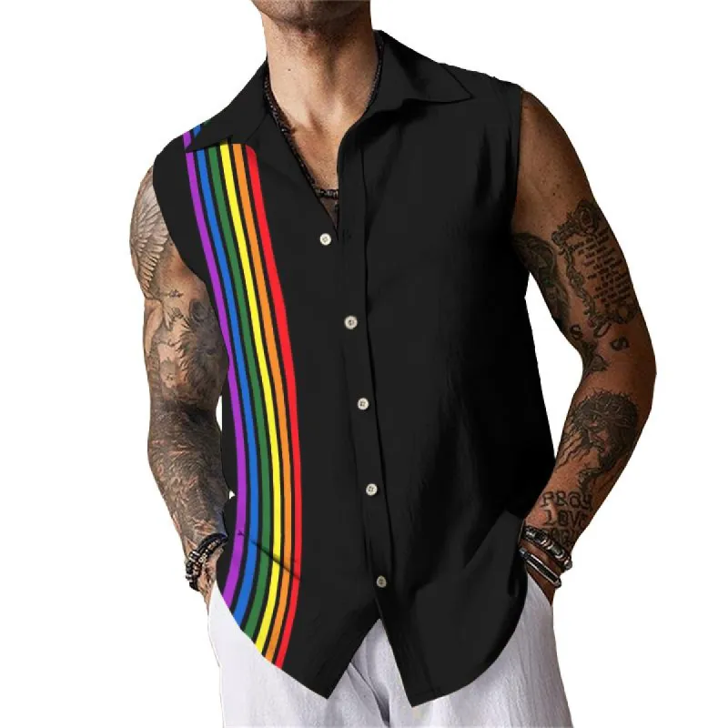 Men's Casual Rainbow Color Block Sleeveless Shirt Tank Top 38589516TO sold by Manly