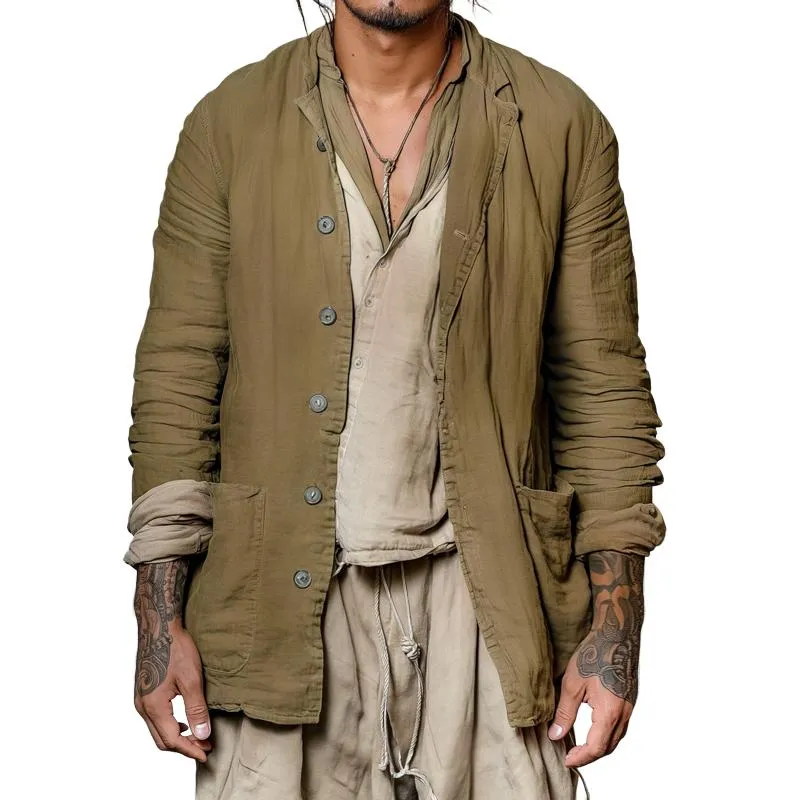 Men's Vintage Distressed Lapel Multi-pocket Casual Jacket 46719223Z sold by Manly