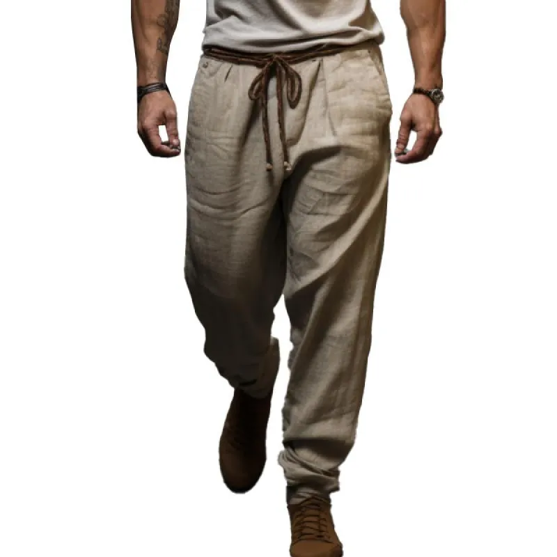 Men's Casual Breathable Cotton Linen Lace-up Loose Vacation Pants 83520803M sold by Manly