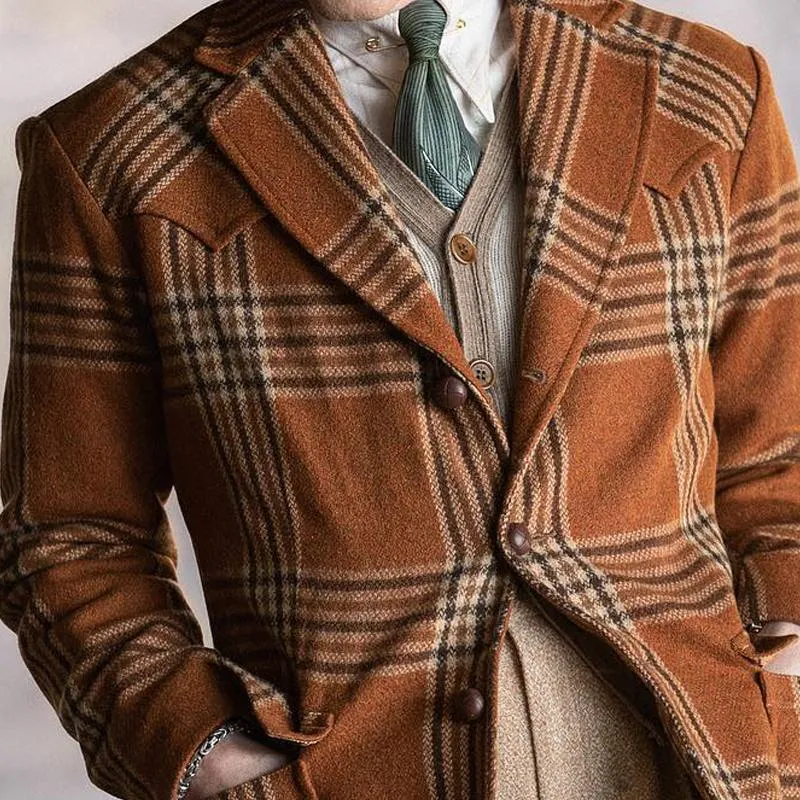 Men's Vintage Checked Notch Lapel Single Breasted Slim Blazer 99796480Z sold by Manly product image thumbnail 4