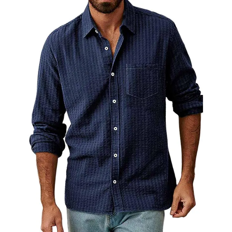 Men's Casual Waffle Lapel Patch Pocket Slim Fit Long Sleeve Shirt 83157798M sold by Manly