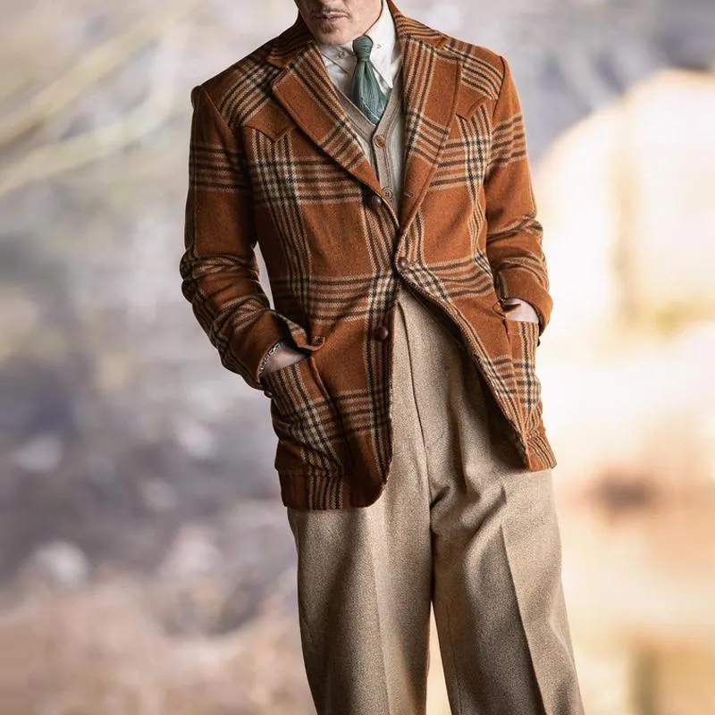 Men's Vintage Checked Notch Lapel Single Breasted Slim Blazer 99796480Z sold by Manly product image thumbnail 3