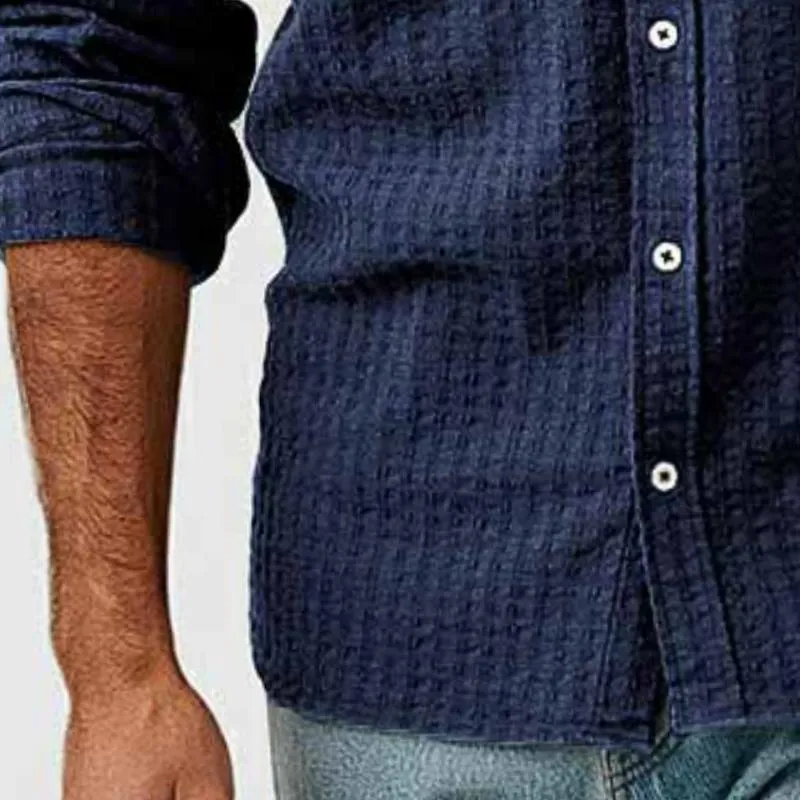 Men's Casual Waffle Lapel Patch Pocket Slim Fit Long Sleeve Shirt 83157798M sold by Manly product image thumbnail 3