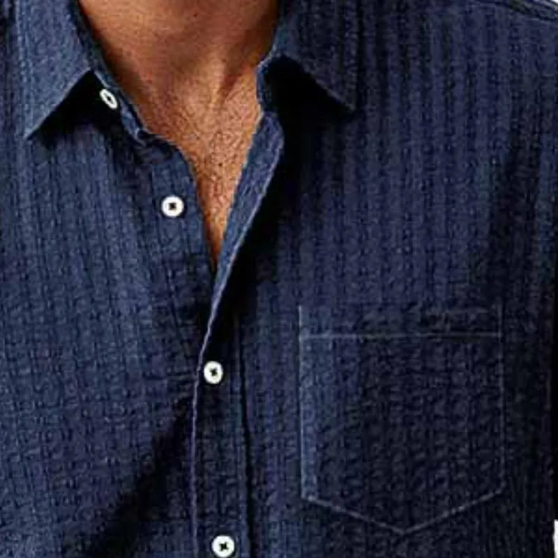 Men's Casual Waffle Lapel Patch Pocket Slim Fit Long Sleeve Shirt 83157798M sold by Manly product image thumbnail 2