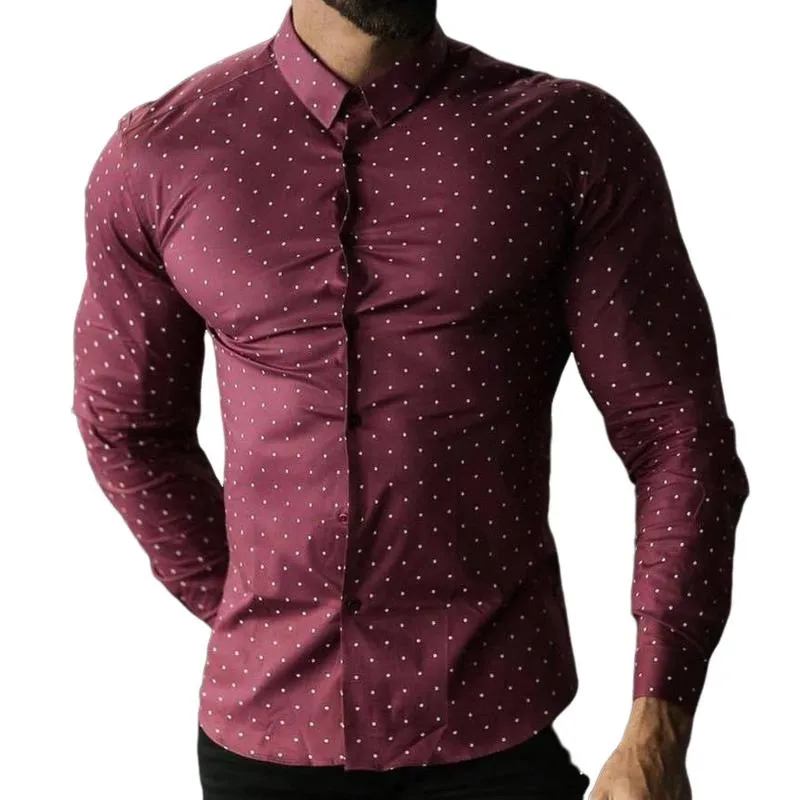 Men's Retro Casual Polka Dot Lapel Long Sleeve Shirt 71825492TO sold by Manly