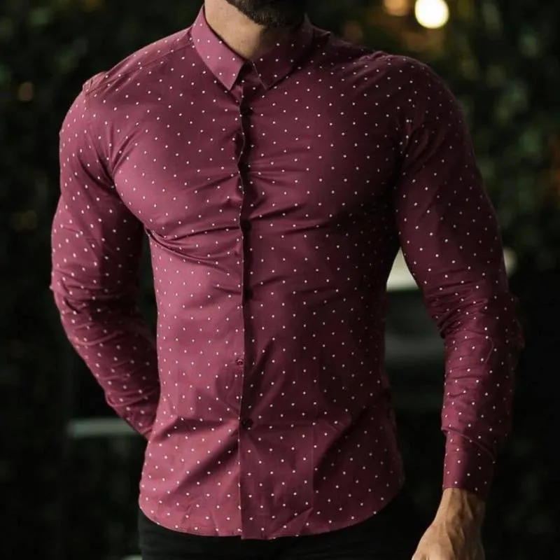 Men's Retro Casual Polka Dot Lapel Long Sleeve Shirt 71825492TO sold by Manly product image thumbnail 3
