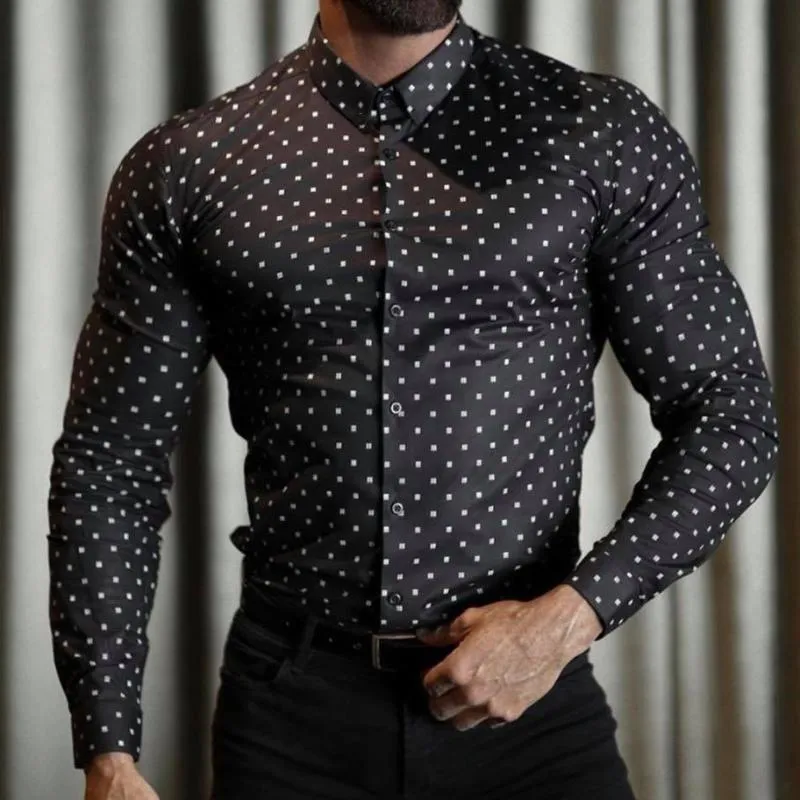 Men's Retro Casual Polka Dot Lapel Long Sleeve Shirt 71825492TO sold by Manly product image thumbnail 2