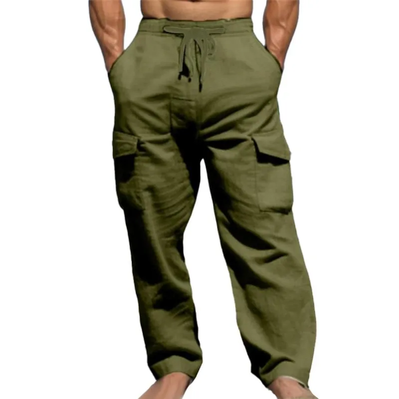 Men's Solid Loose Multi-pocket Elastic Waist Casual Pants 14013824Z sold by Manly