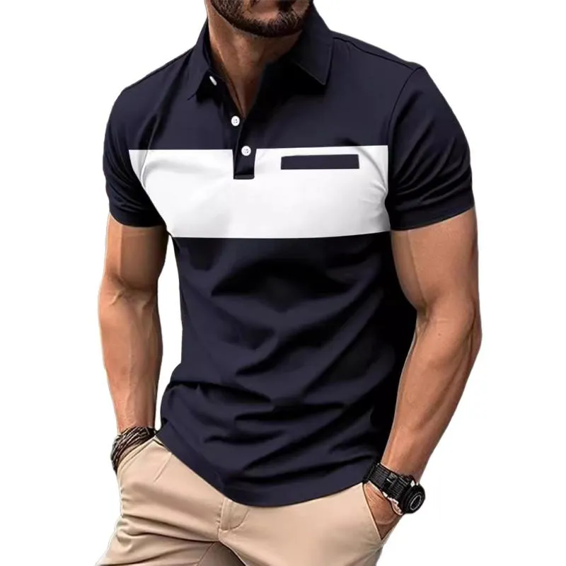 Men's Color Block Chest Pocket Short Sleeve Polo Shirt 60582616Y sold by Manly