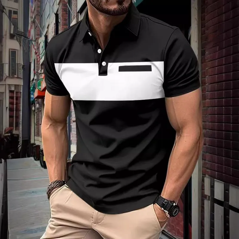 Men's Color Block Chest Pocket Short Sleeve Polo Shirt 60582616Y sold by Manly product image thumbnail 2