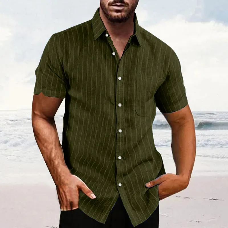 Men's Striped Lapel Short Sleeve Casual Shirt 13663896Z sold by Manly product image thumbnail 5