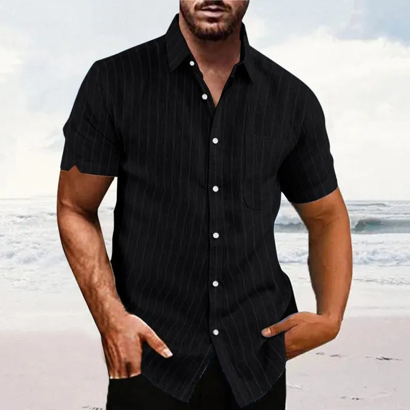 Men's Striped Lapel Short Sleeve Casual Shirt 13663896Z sold by Manly product image thumbnail 4
