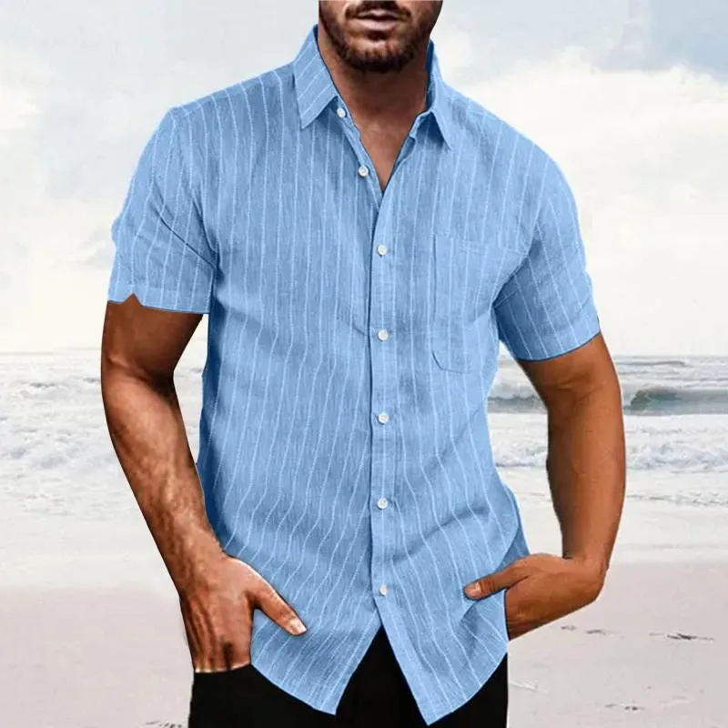 Men's Striped Lapel Short Sleeve Casual Shirt 13663896Z sold by Manly product image thumbnail 3