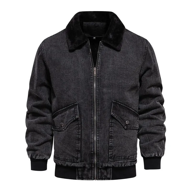 Men's Vintage Fleece Warm Lapel Single Breasted Denim Jacket 56398504M sold by Manly product image thumbnail 5