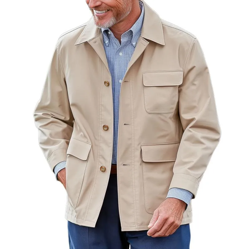 Men's Retro Solid Lapel Lapel Multi-pocket Single Breasted Cargo Jacket 90120725Z sold by Manly