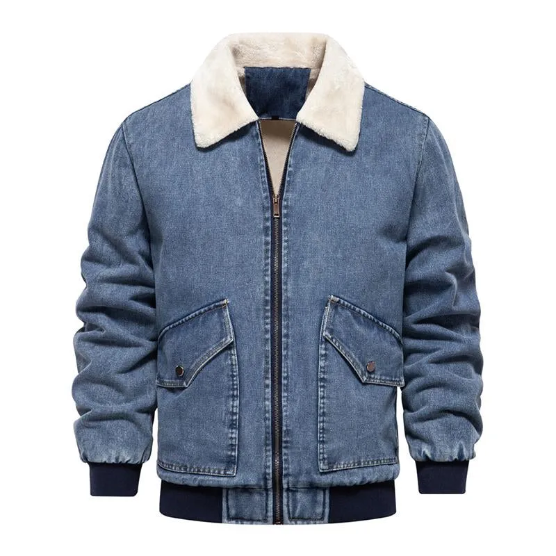 Men's Vintage Fleece Warm Lapel Single Breasted Denim Jacket 56398504M sold by Manly product image thumbnail 4