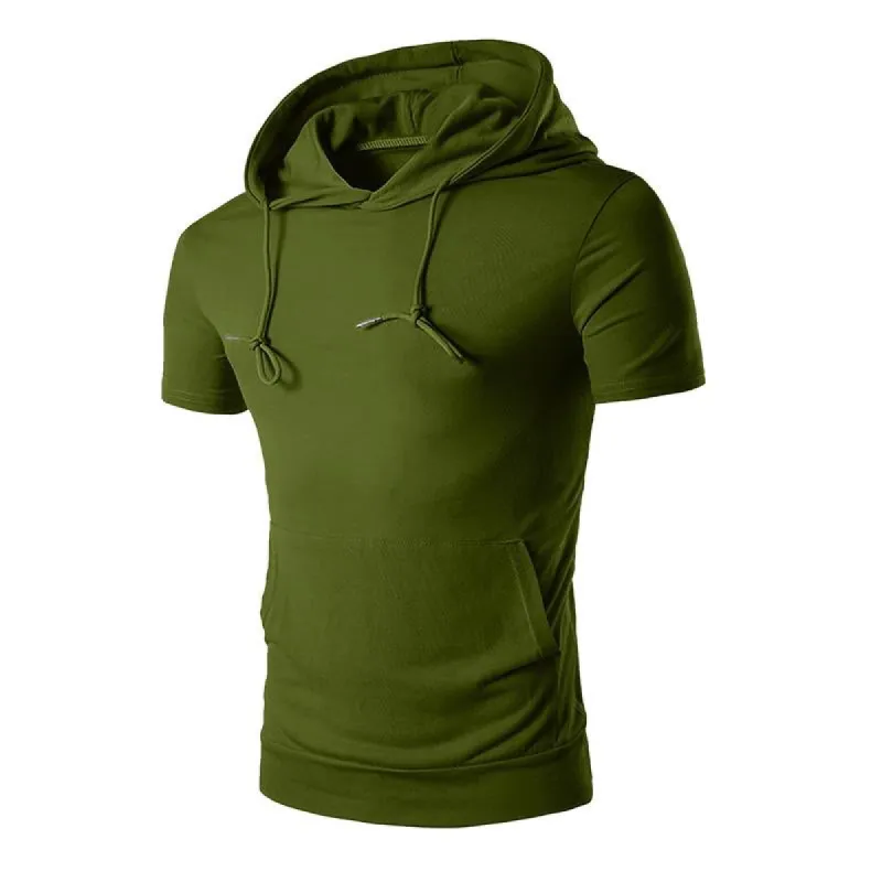Men's Solid Color Hooded Casual Sports T-shirt 02887318X sold by Manly
