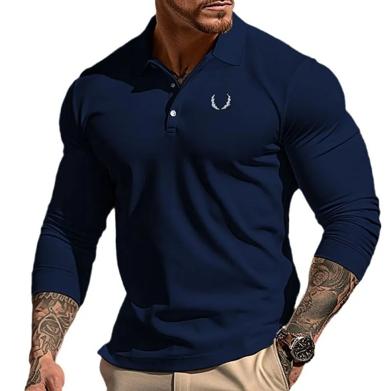 Men's Solid Lapel Long Sleeve Casual Polo Shirt 78826928Z sold by Manly