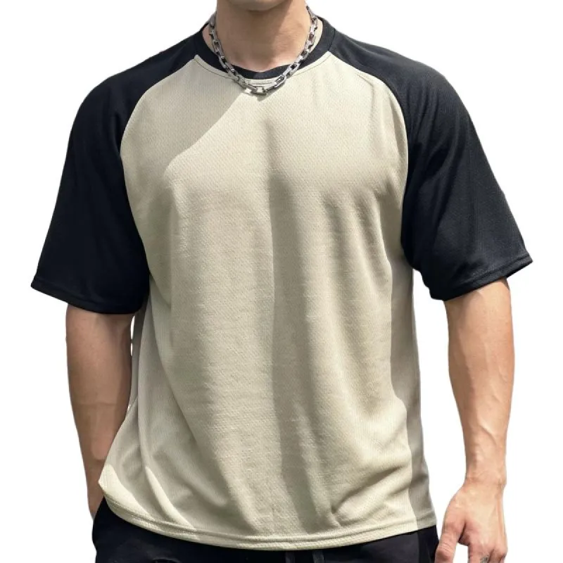Men's Colorblock Round Neck Short Sleeve Casual Sports T-Shirt 99803376Z made by Manly