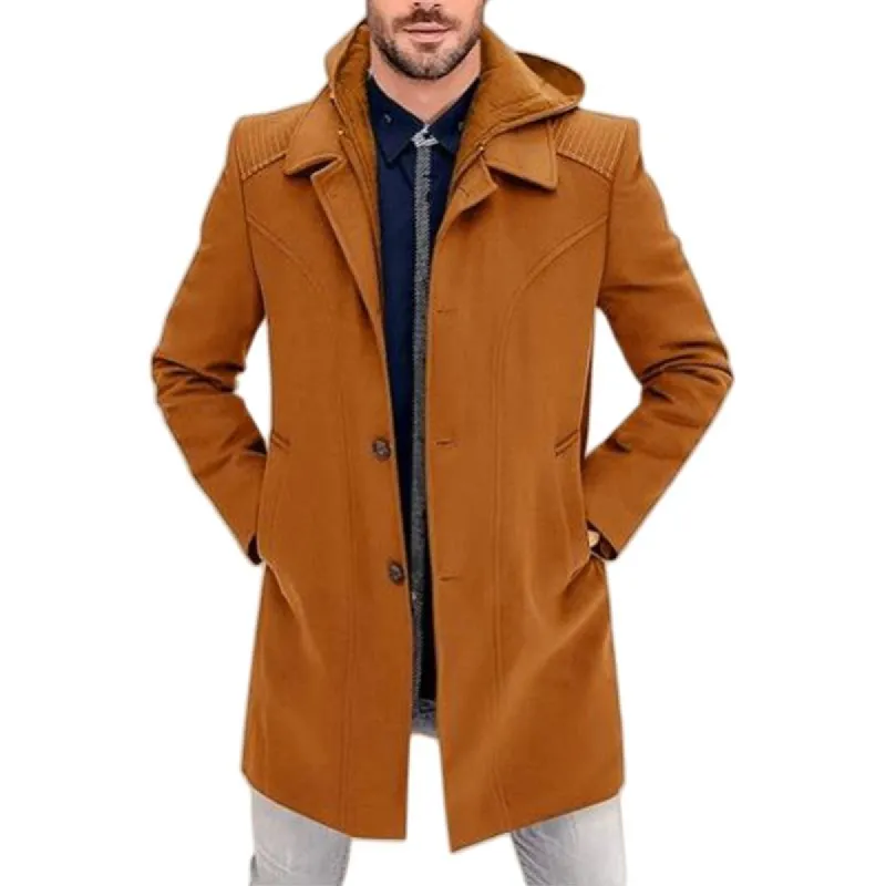 Men's Solid Color Fake Two-piece Hooded Mid-length Coat 63055544X sold by Manly