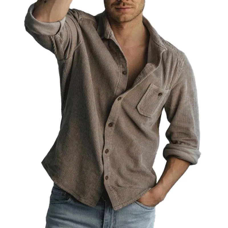Men's Casual Corduroy Lapel Single Breasted Patch Pocket Long Sleeve Shirt 98550459M sold by Manly