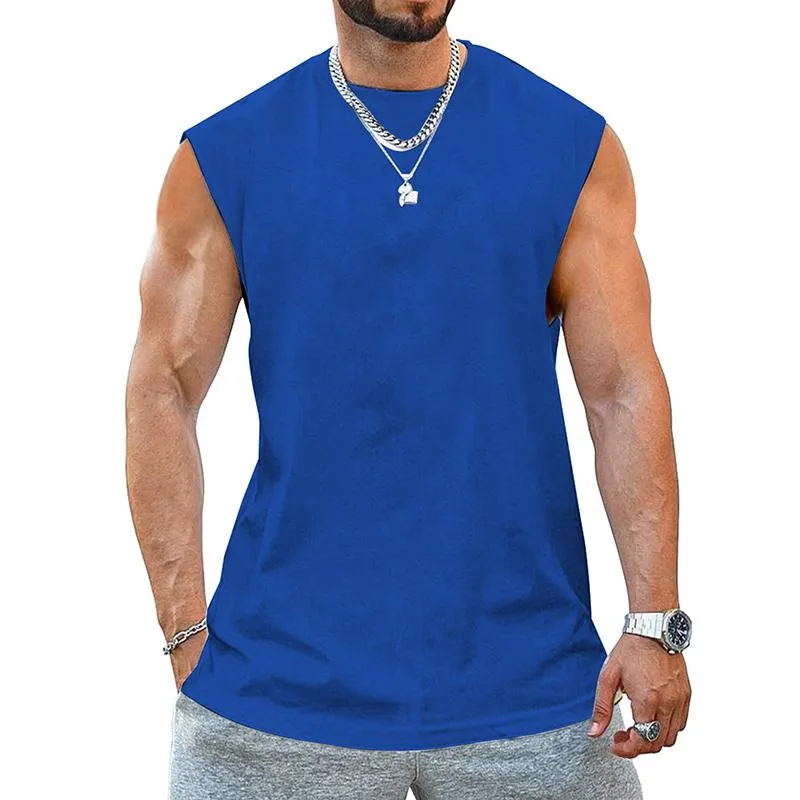 Men's Solid Round Neck Sleeveless Sports Fitness Tank Top 77712235Z sold by Manly product image thumbnail 2