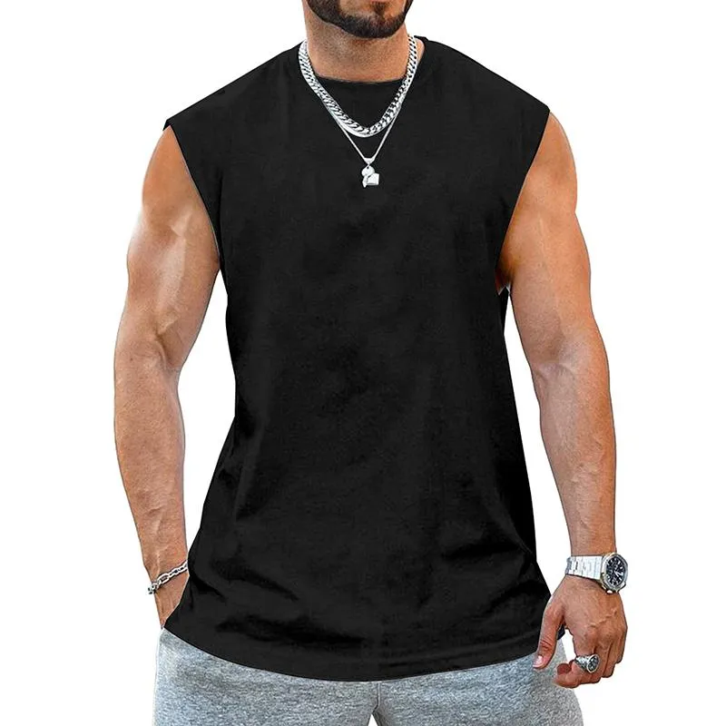 Men's Solid Round Neck Sleeveless Sports Fitness Tank Top 77712235Z sold by Manly