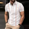 Men's Casual Striped Print Slim Fit Lapel Short Sleeve Polo Shirt 35101983M sold by Manly