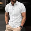 Men's Casual Striped Print Slim Fit Lapel Short Sleeve Polo Shirt 35101983M sold by Manly