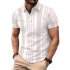 Men's Casual Striped Print Slim Fit Lapel Short Sleeve Polo Shirt 35101983M sold by Manly