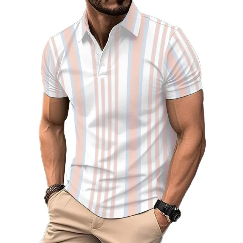 Men's Casual Striped Print Slim Fit Lapel Short Sleeve Polo Shirt 35101983M sold by Manly