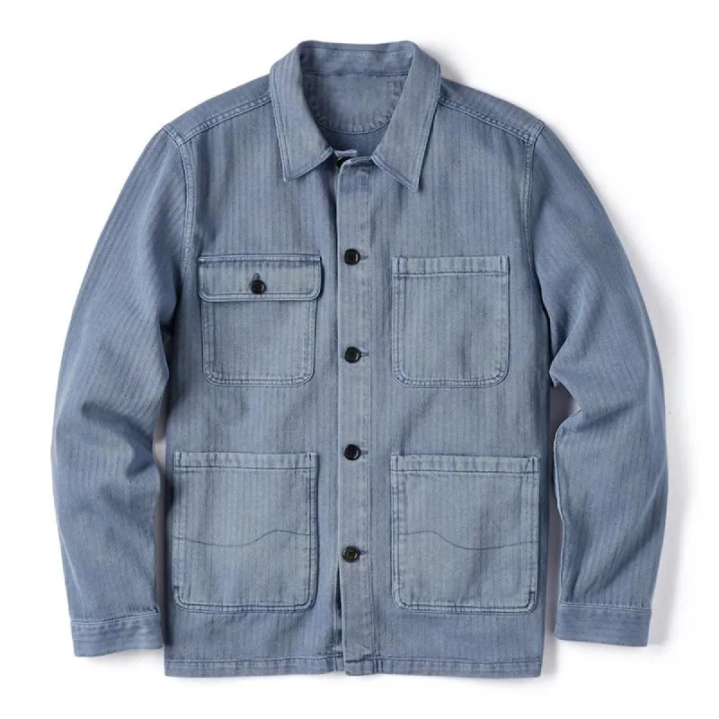 Men's Vintage Denim Multi-Pocket Lapel Loose Cargo Jacket 64345047M sold by Manly