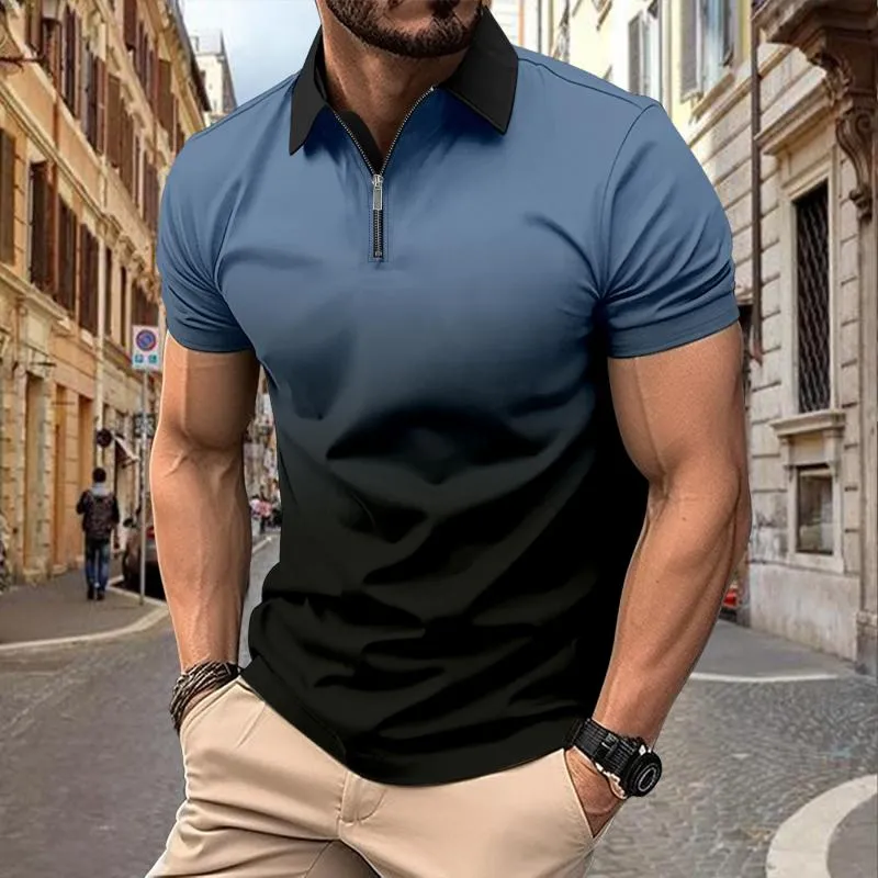 Men's Casual Gradient Print Zip Short Sleeve Polo Shirt 29425710M sold by Manly product image thumbnail 5