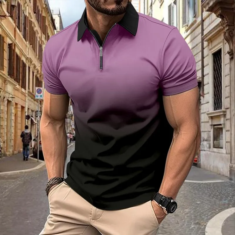 Men's Casual Gradient Print Zip Short Sleeve Polo Shirt 29425710M sold by Manly product image thumbnail 2
