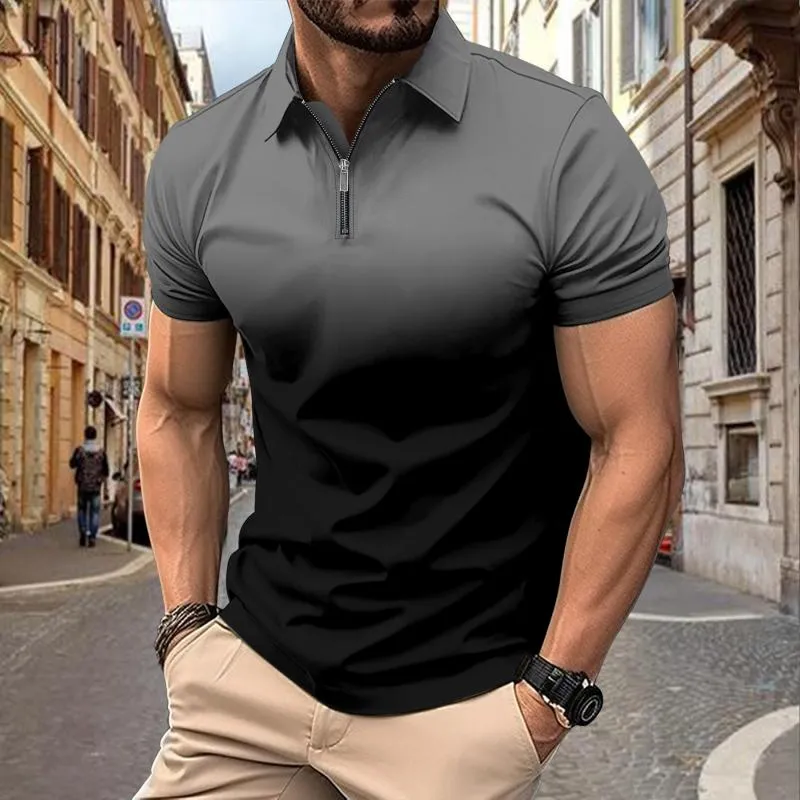 Men's Casual Gradient Print Zip Short Sleeve Polo Shirt 29425710M sold by Manly product image thumbnail 3