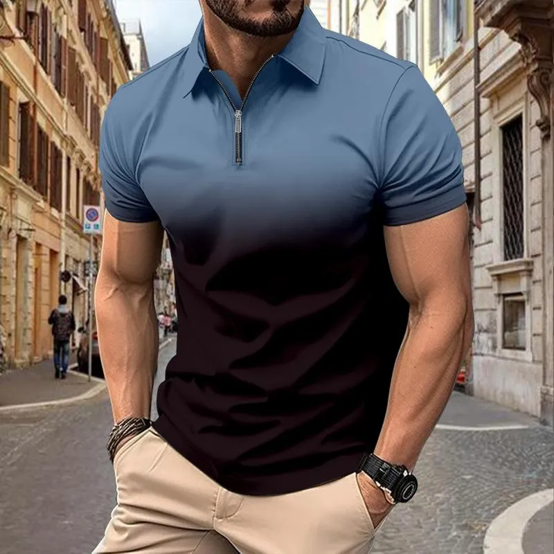 Men's Casual Gradient Print Zip Short Sleeve Polo Shirt 29425710M sold by Manly product image thumbnail 4